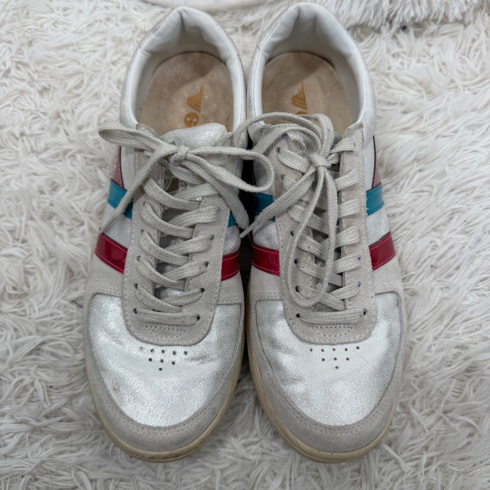 Gola Women's Suede Sneakers Size 10 Pink Blue Silver - Picture 3 of 8